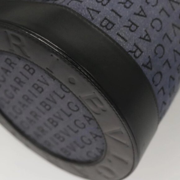 BVLGARI Hand Bag Canvas Navy Gold Auth 121454 - Picture 5 of 16